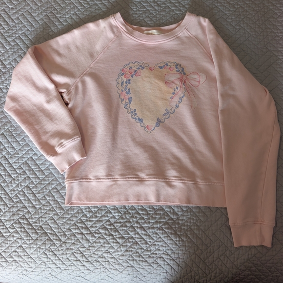 LoveShackFancy Tops - LoveShackFancy Pastel Pink Heart/Bow Sweatshirt Size XS (0221)